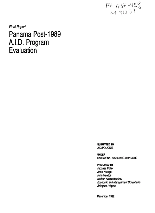 Final report : Panama post-1989 AID program evaluation