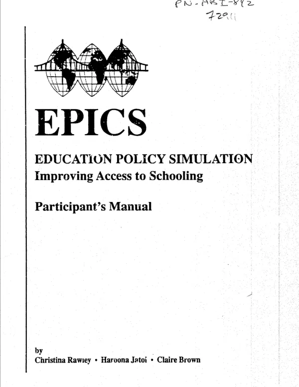 EPICS, education policy simulation : improving access to schooling -- participant"s manual