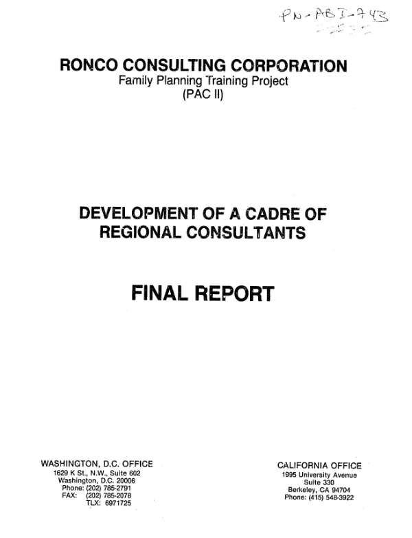 Development of a cadre of regional consultants : final report