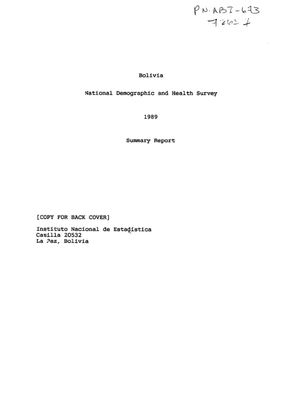 Bolivia : national demographic and health survey 1989 : summary report