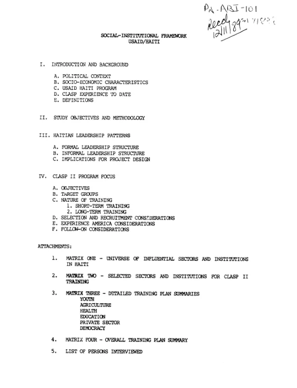 Social - institutional framework : USAID/Haiti [CLASP II program]