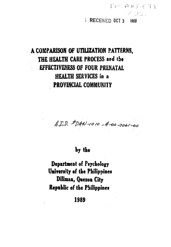 Comparison of utilization patterns, the health care process and the effectiveness of four prenatal health services in a provincial community