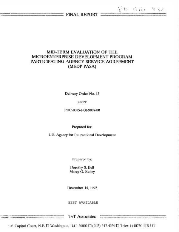 Mid-term evaluation of the microenterprise development program participating agency service agreement (MEDP PASA)