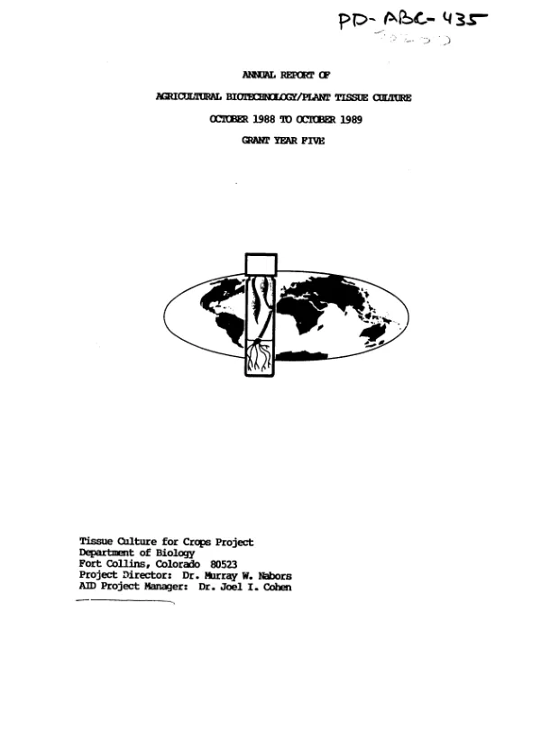 Annual report of agricultural biotechnology/plant tissue culture : October 1988 to October 1989 -- grant year five