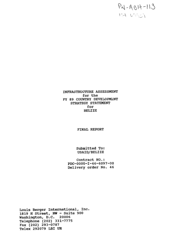 Infrastructure assessment for the FY 89 country development strategy statement for Belize : final report