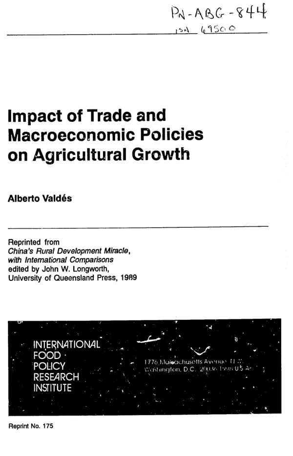 Impact of trade and macroeconomic policies on agricultural growth