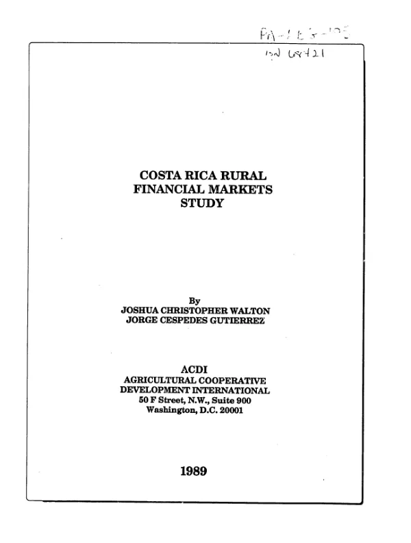 Costa Rica rural financial markets study