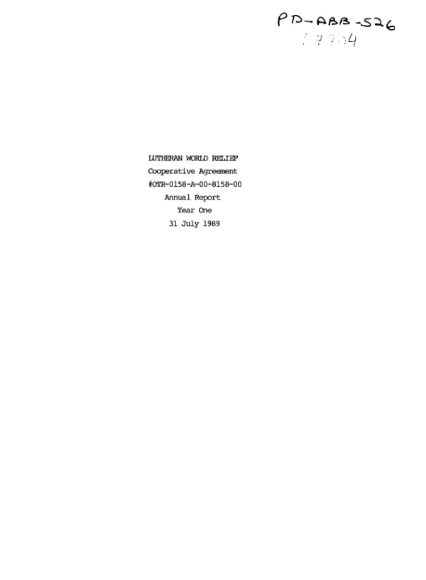 Lutheran World Relief cooperative agreement OTR-0158 A-00-8158-00 : annual report, year one