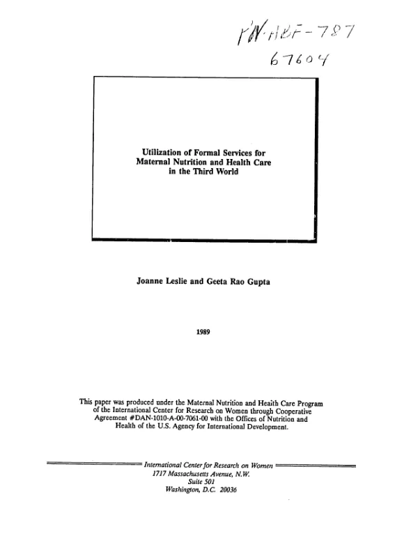 Utilization of formal services for maternal nutrition and health care in the Third World