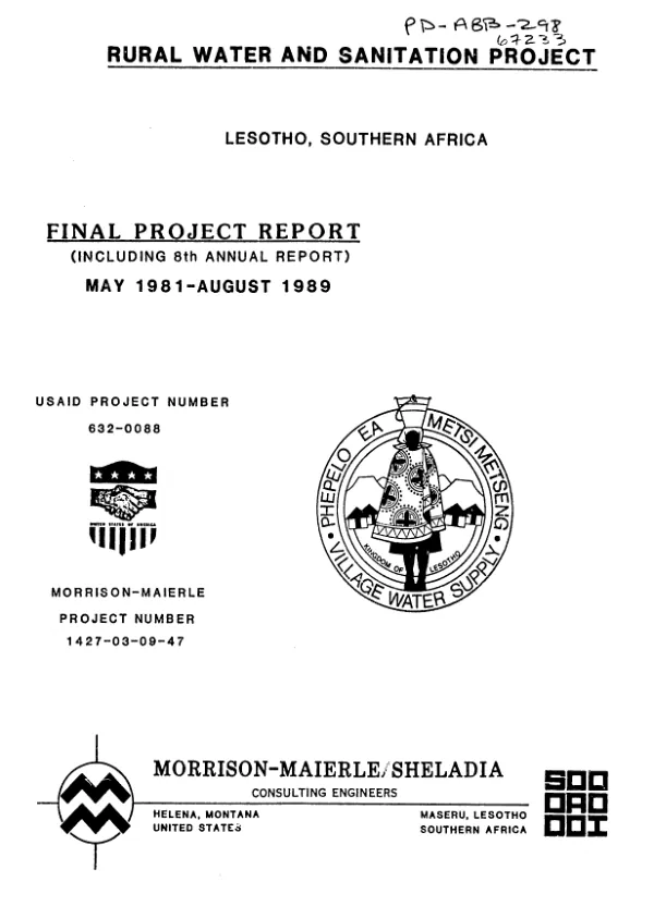 Rural water and sanitation project, Lesotho, Southern Africa : final project report including eighth annual report, May 1981-August 1989