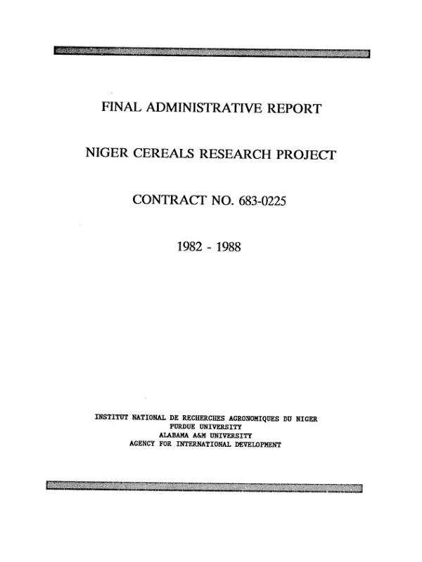 Final administrative report : Niger cereals research project, contract no. 683-0225, 1982-1988