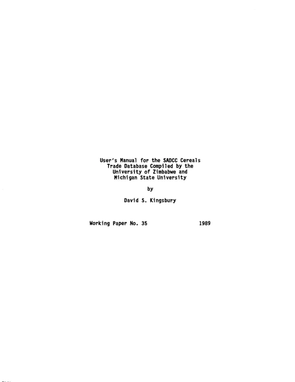 User"s manual for the SADCC cereals trade database compiled by the University of Zimbabwe and Michigan State University