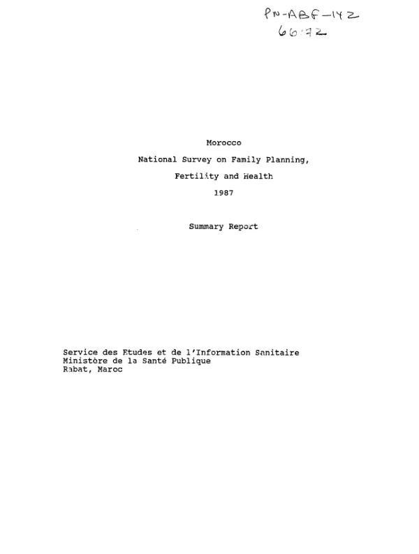 Morocco : national survey on family planning, fertility and health, 1987 -- summary report
