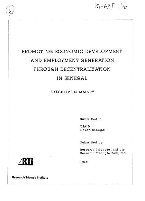 Promoting economic development and employment generation through decentralization in Senegal : executive summary
