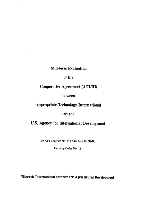 Mid-term evaluation of the cooperative agreement (ATI-III) between Appropriate Technology International and the U. S. Agency for International Development