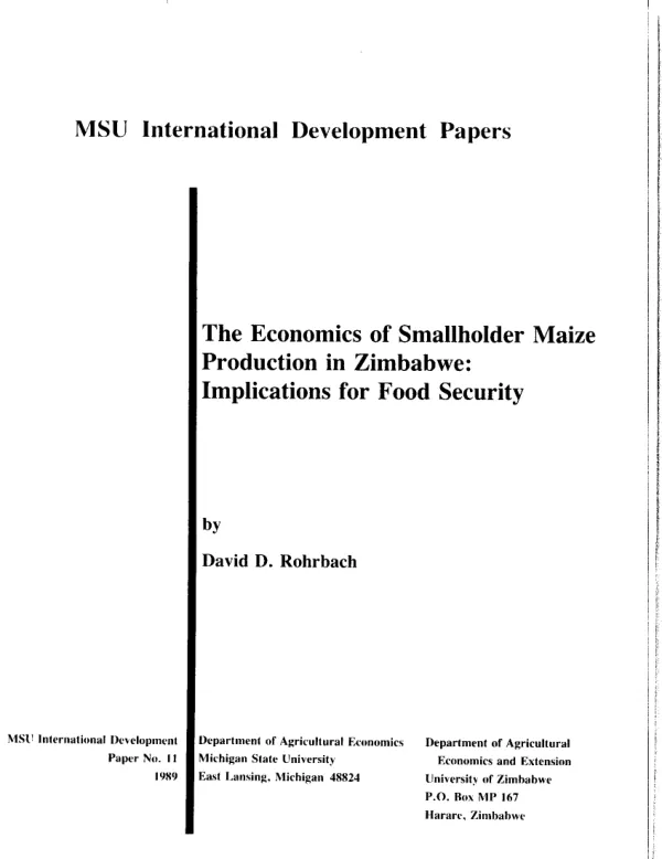 Economics of smallholder maize production in Zimbabwe : implications for food security