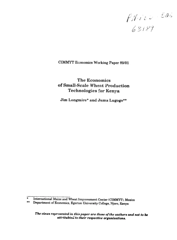 Economics of small-scale wheat production technologies for Kenya