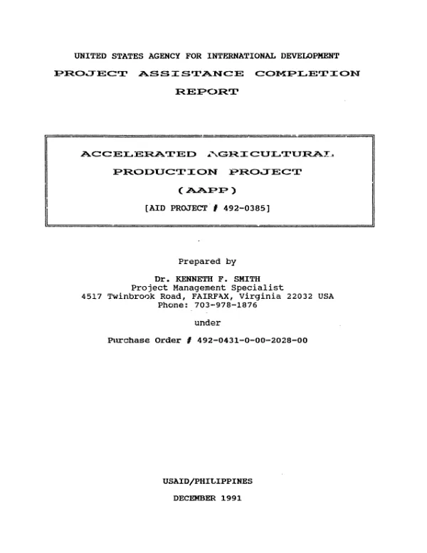 Project assistance completion report : accelerated agricultural production project (AAPP)