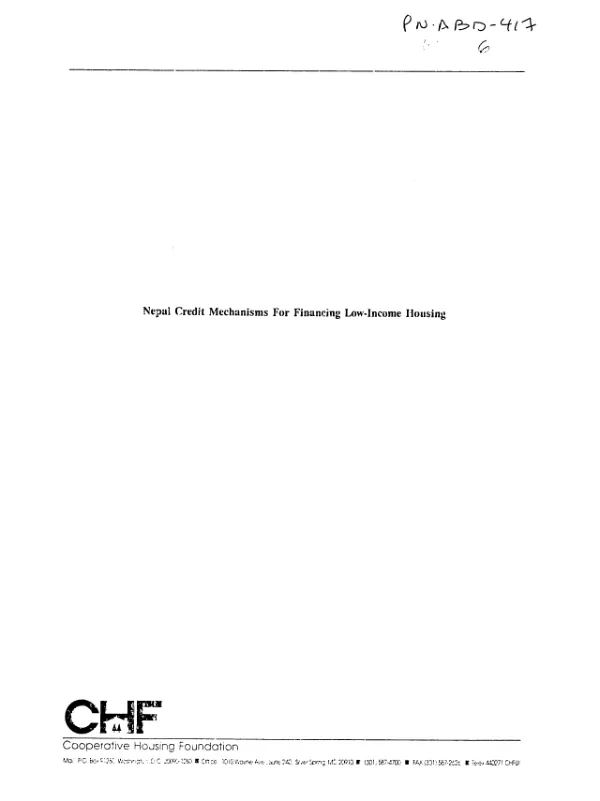 Nepal credit mechanisms for financing low-income housing