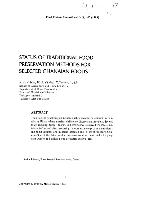 Status of traditional food preservation methods for selected Ghanaian foods