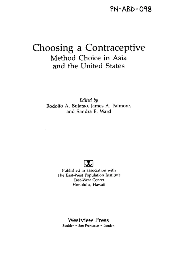Choosing a contraceptive : method choice in Asia and the United States