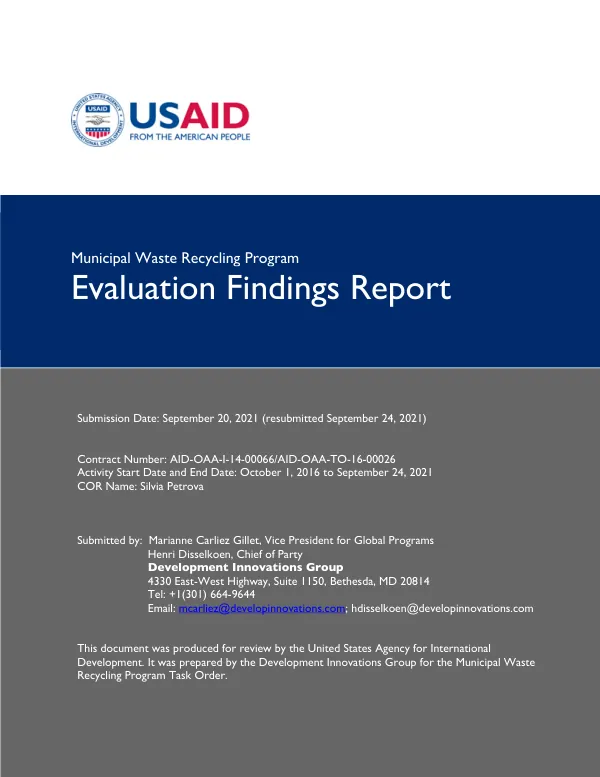 Municipal waste recycling program : evaluation findings report