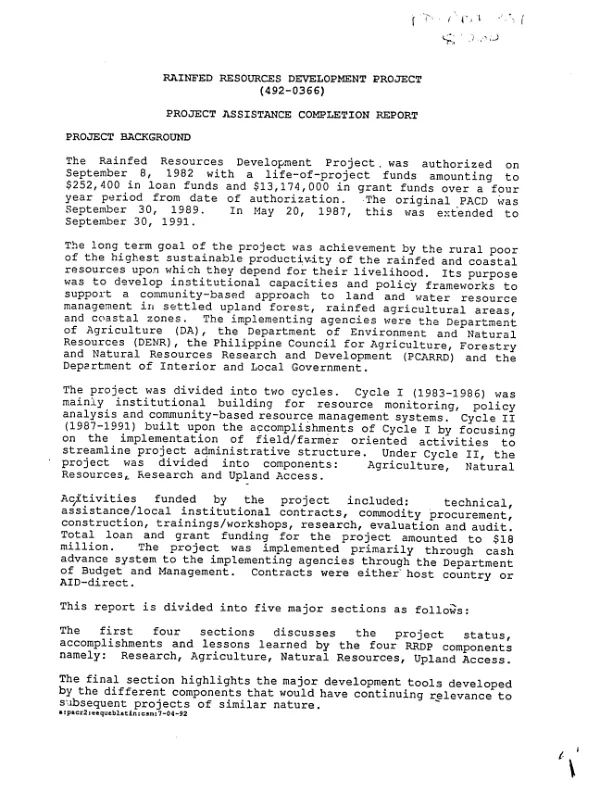 Rainfed resources development project (492-0366) : project assistance completion report