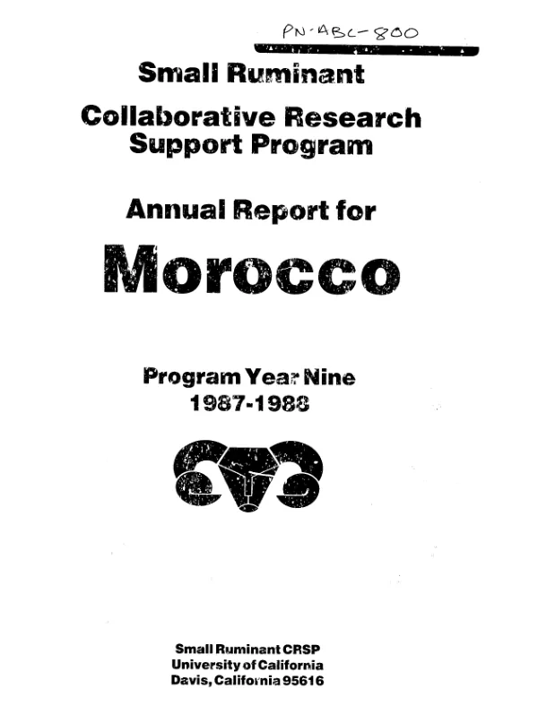 Small ruminant collaborative research support program : annual report for Morocco, program year nine, 1987-1988