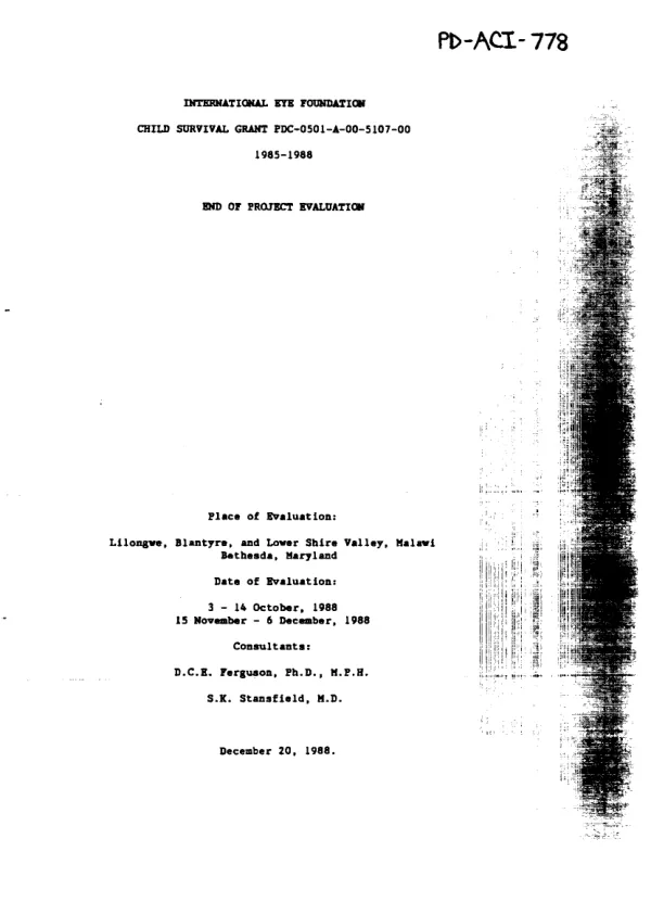 International Eye Foundation child survival grant PDC-0501-A-00-5107-00, 1985-1988 : end of project evaluation