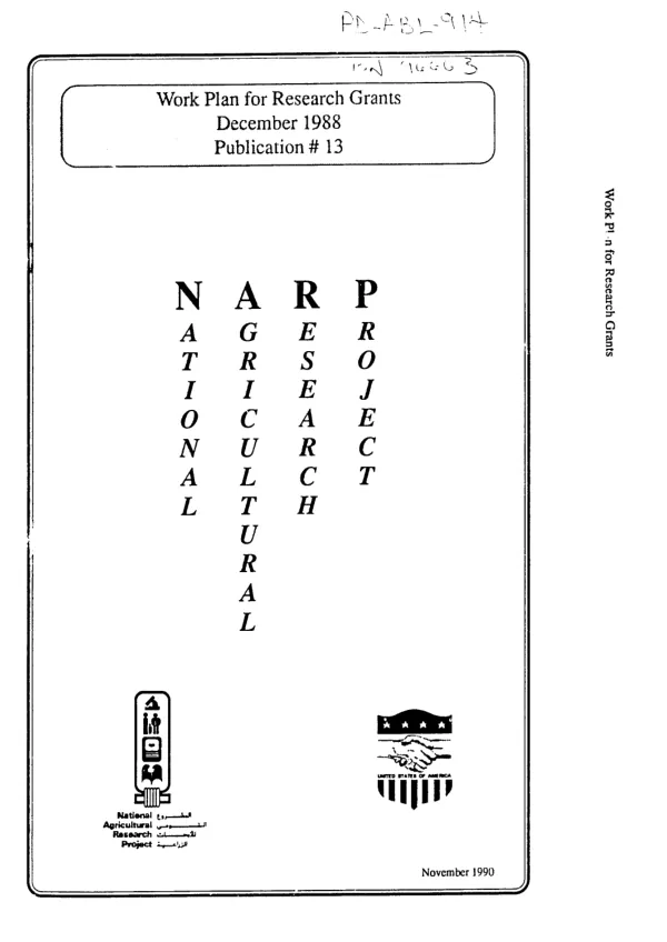 Work plan for the NARP research grants program -- part A : for non-ARC [Ministry of Agriculture and Land Reclamation, Agricultural Research Center] agricultural research institutions in Egypt