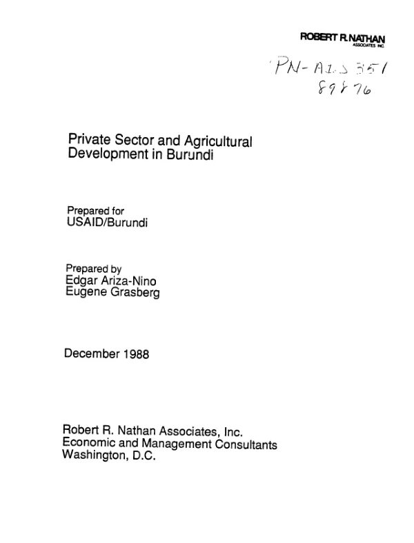 Private sector and agricultural development in Burundi