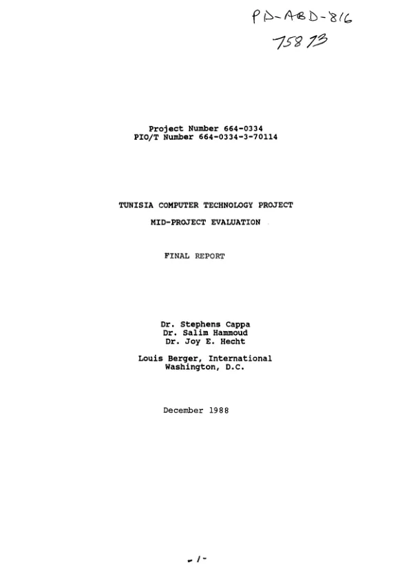 Tunisia computer technology project : mid-project evaluation