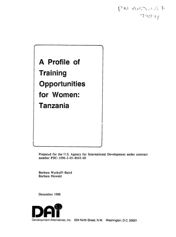 Profile of training opportunities for women : Tanzania