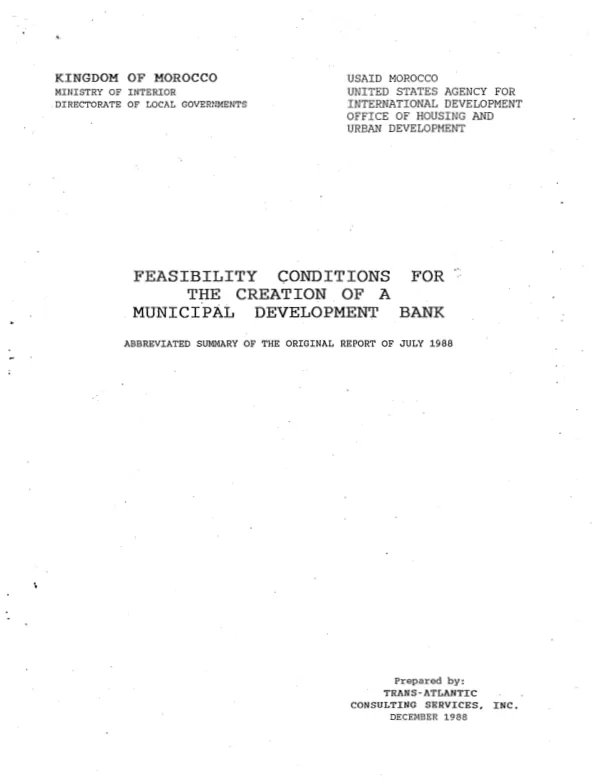 Feasibility conditions for the creation of a municipal development bank : [executive] summary