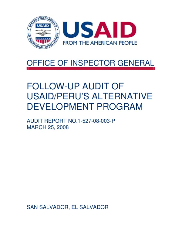 Audit of USAID/Peru"s alternative development program