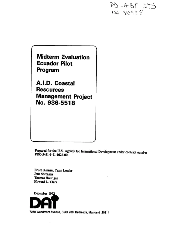 Midterm evaluation Ecuador pilot program : AID coastal resources management project, no. 936-5518