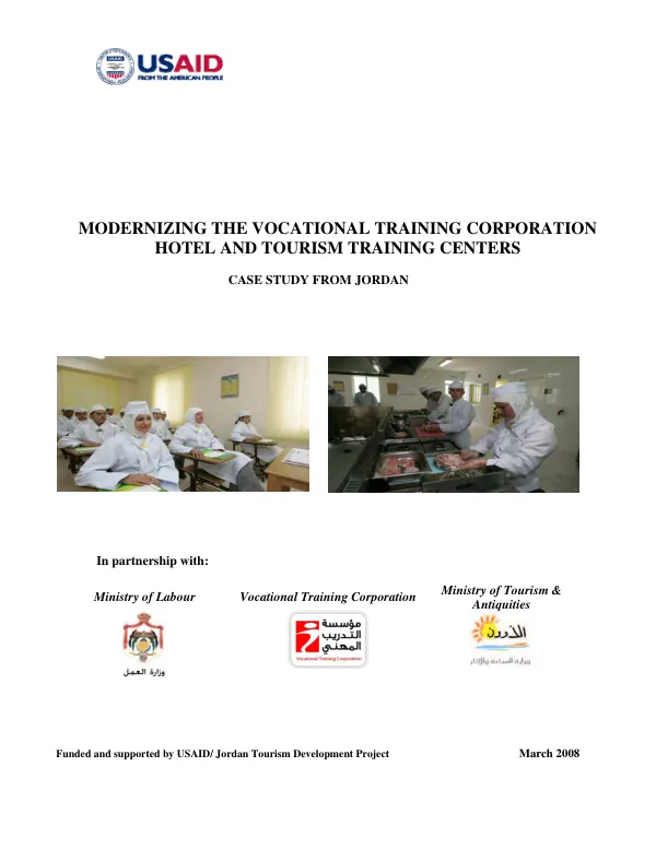 Modernizing the vocational training corporation hotel and tourism training centers : case study from Jordan