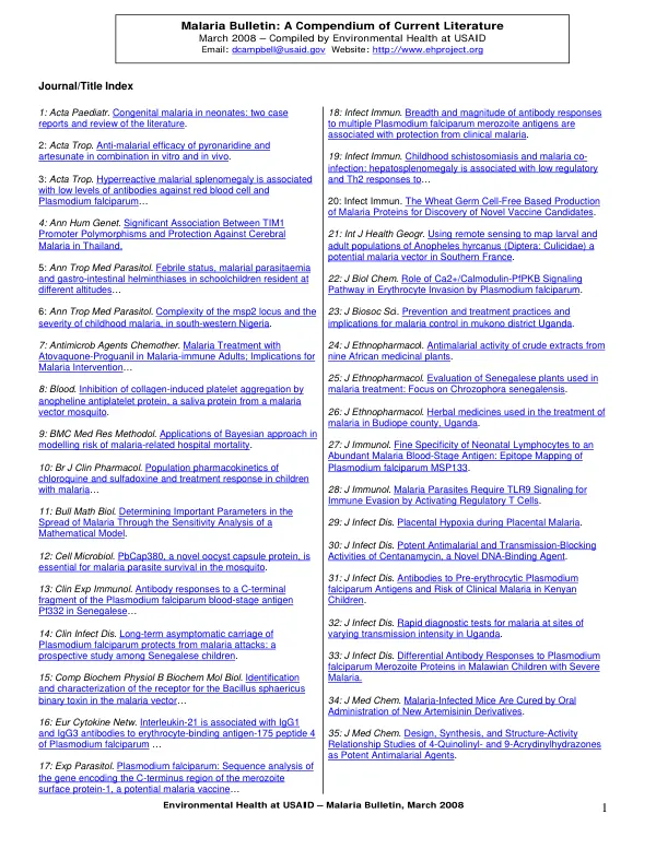 Malaria bulletin : a compendium of current literature