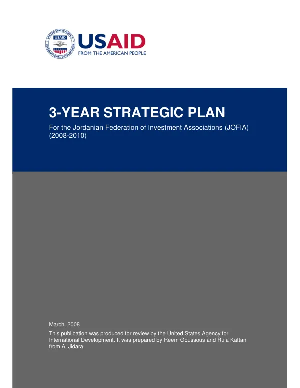3-year strategic plan for the Jordanian Federation of Investment Associations (JOFIA) (2008-2010)