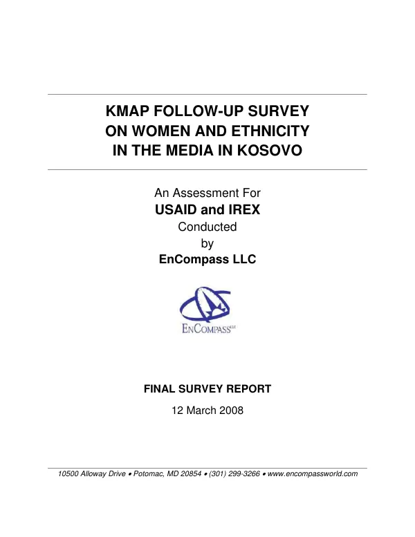 KMAP follow-up survey on women & ethnicity in the media in Kosovo