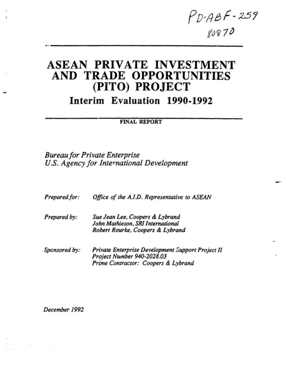 ASEAN private investment and trade opportunities (PITO) project : interim evaluation 1990-1992