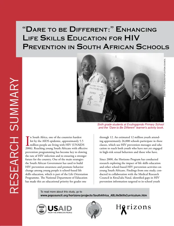 "Dare to be different" : enhancing life skills education for HIV prevention in South African schools