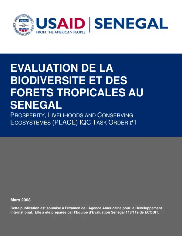 Evaluation de la biodiversite et des forets tropicales au Senegal