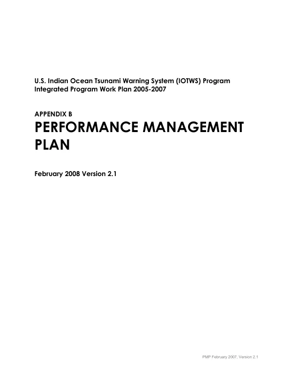 US Indian Ocean tsunami warning system (IOTWS) program : Appendix B. Performance management plan