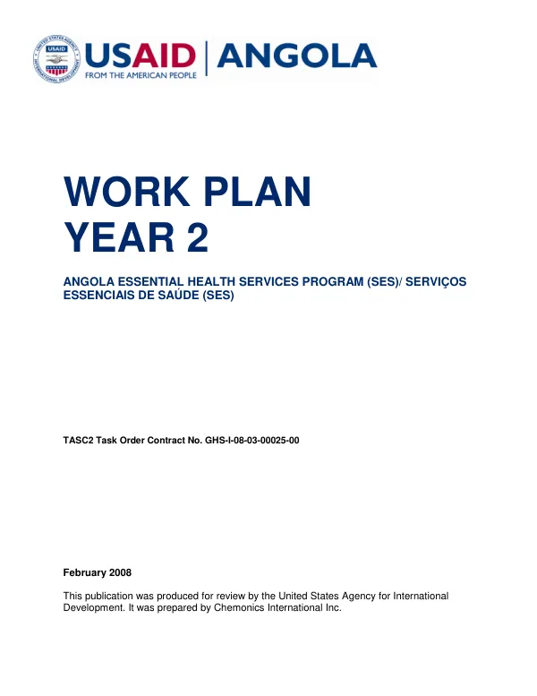 Work plan year 2 : Angola essential health services program (SES)/servicos essencials de saude (SES)