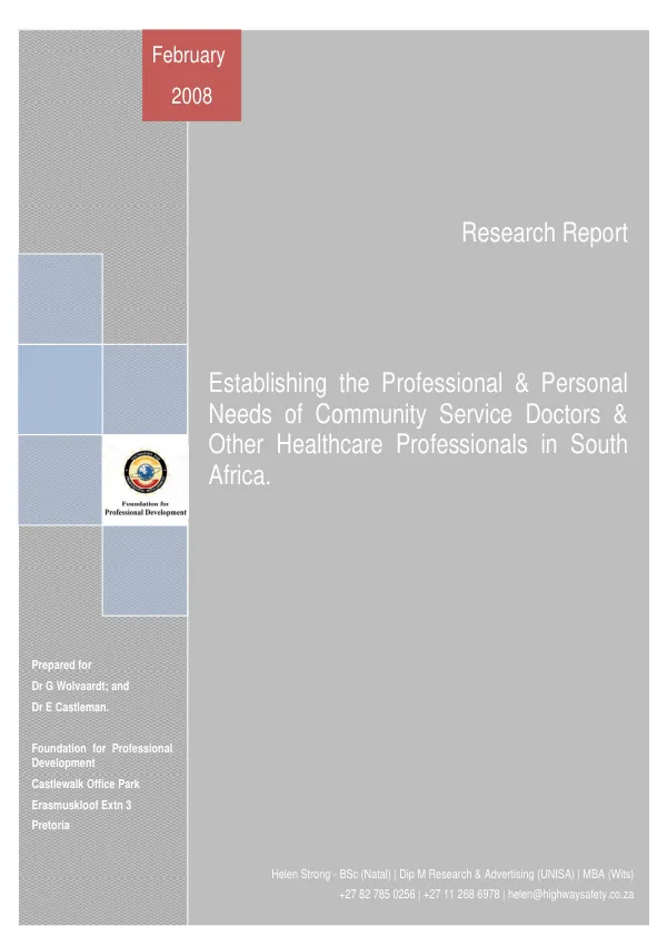 Research report : establishing the professional & personal needs of community service doctors & other healthcare professionals in South Africa