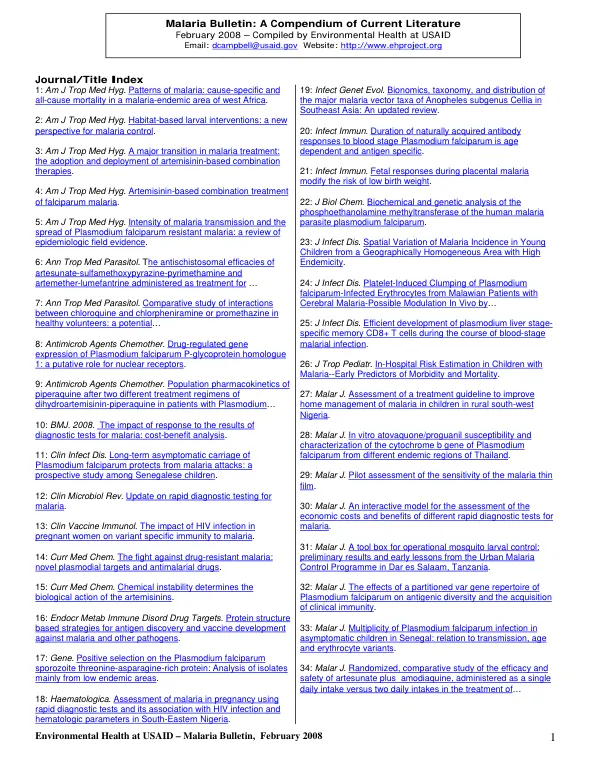 Malaria bulletin : a compendium of current literature