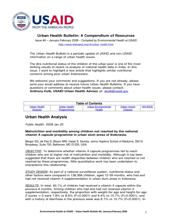 Urban health bulletin : a compendium of resources, issue #6