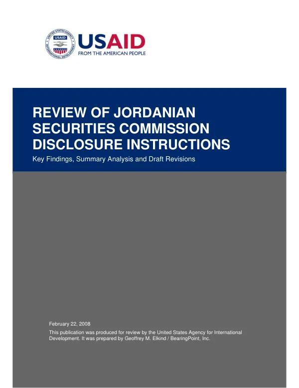 Review of Jordanian Securities Commission disclosure instructions : key findings, summary analysis and draft revisions