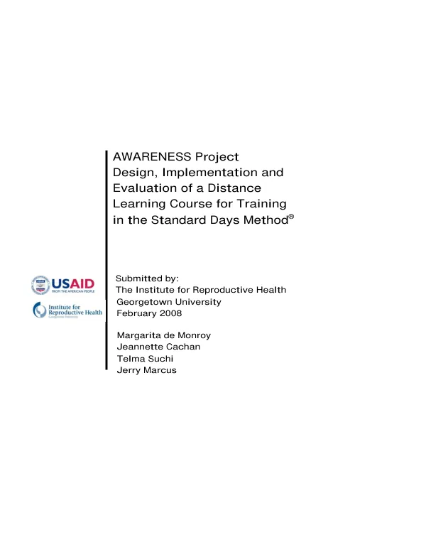 Design, implementation and evaluation of a distance learning course for training in the Standard Days Method(R)